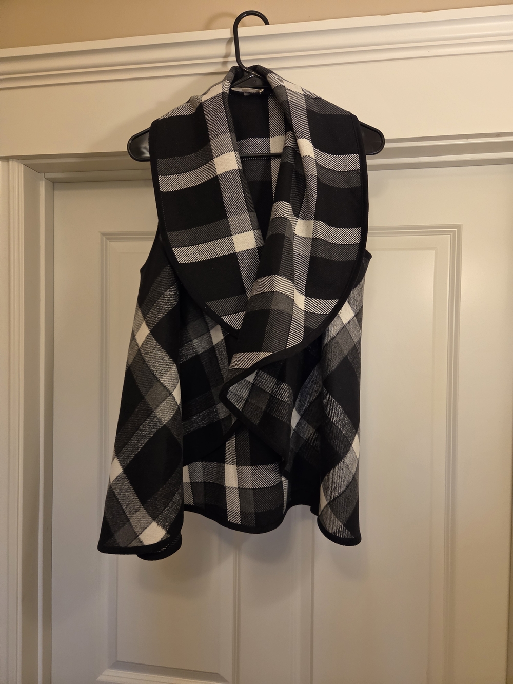 Altar'd State Black and White Plaid Draped Vest